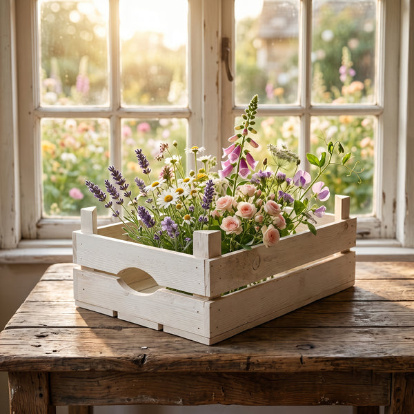 White Wooden Garden Potting Shed Planting Tray Crate Trug Storage