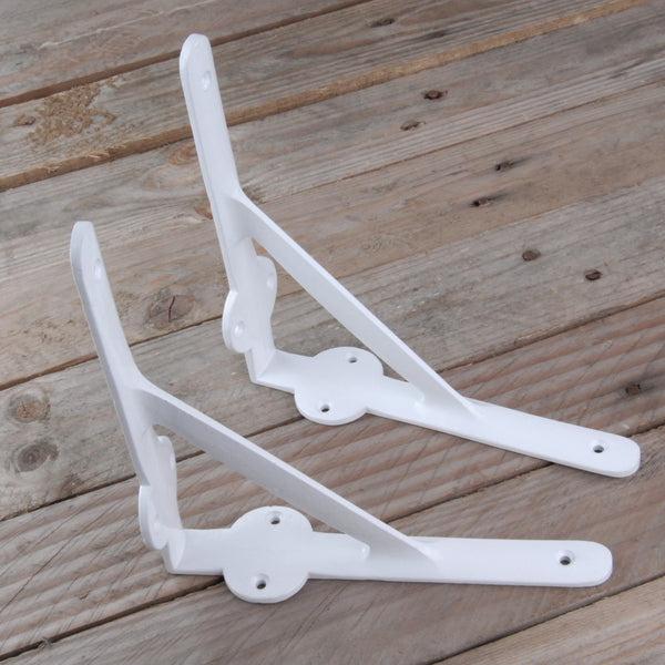 A pair of White Vintage Industrial Gallows Style Cast Iron Shelf Brackets