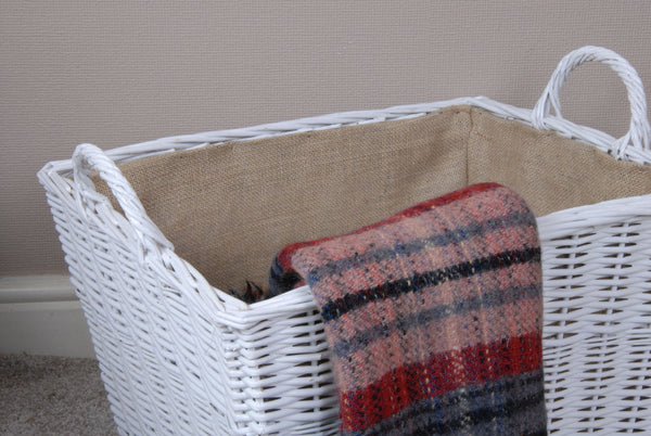 Large White Willow Tapered Basket with Carry Handles Hessian Lined