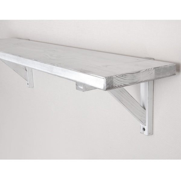 Rustic Solid Wood Wall Shelf Distressed White with Wooden Brackets