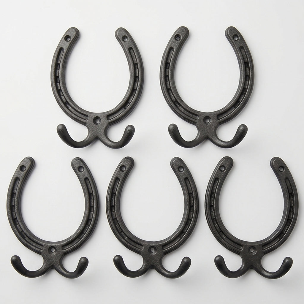Horseshoe Cast Iron Double Wall Hooks  - Set of 5