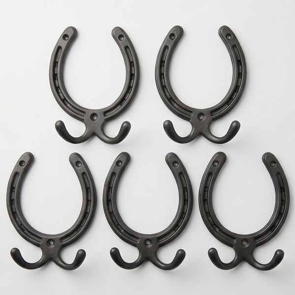 Horseshoe Cast Iron Double Wall Hooks  - Set of 5