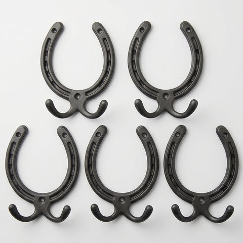 Horseshoe Cast Iron Double Wall Hooks  - Set of 5