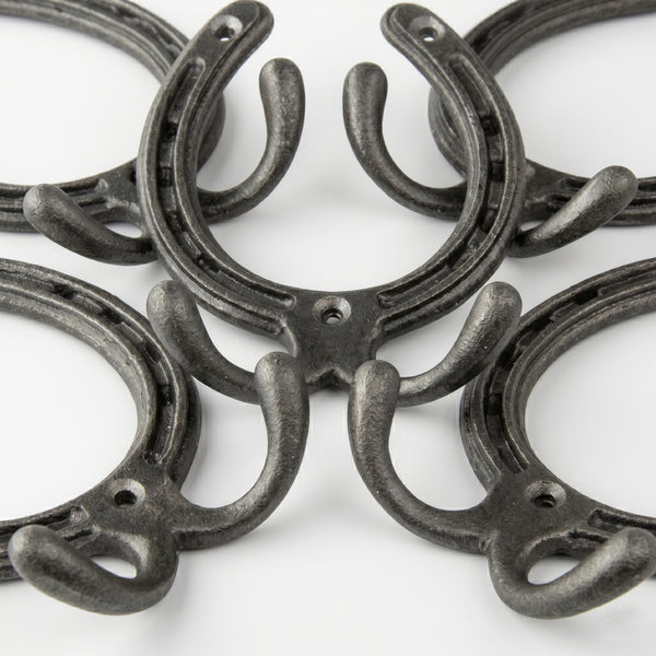 Horseshoe Cast Iron Double Wall Hooks  - Set of 5