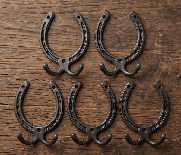 Horseshoe Cast Iron Double Wall Hooks  - Set of 5