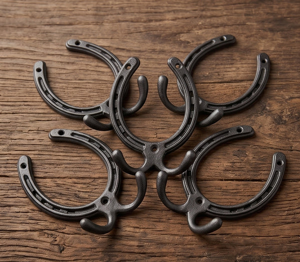 Horseshoe Cast Iron Double Wall Hooks  - Set of 5