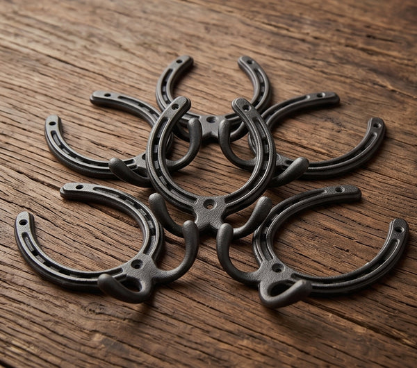 Horseshoe Cast Iron Double Wall Hooks  - Set of 5