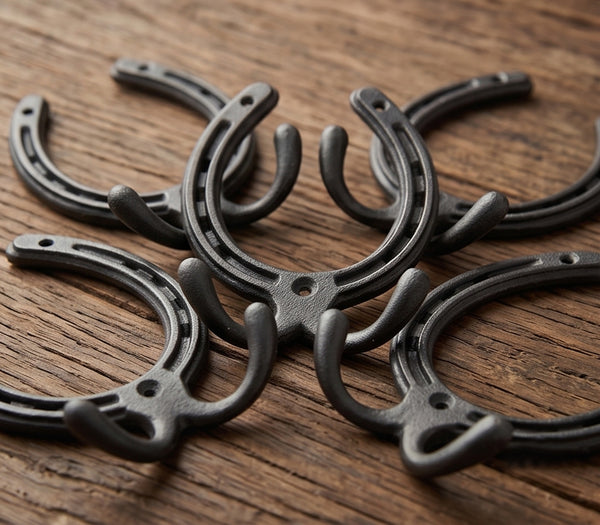 Horseshoe Cast Iron Double Wall Hooks  - Set of 5