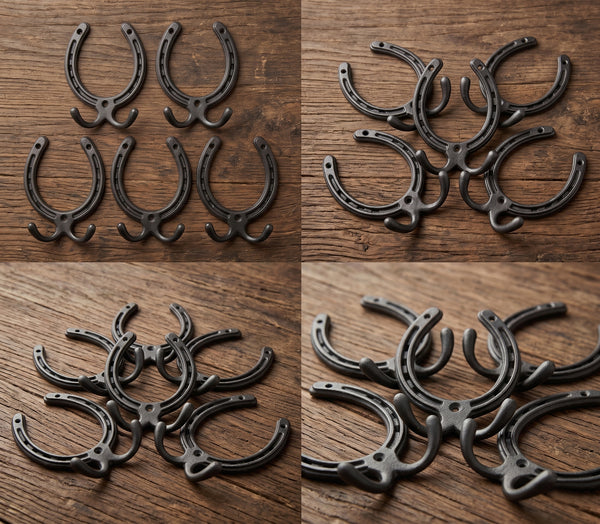 Horseshoe Cast Iron Double Wall Hooks  - Set of 5