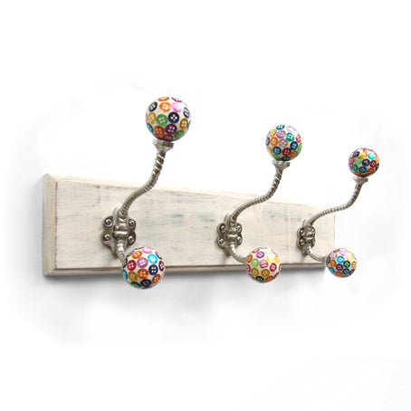 A Shabby Chic Wooden Wall Storage Hook Coat Rack Jewellery Hanger Button Knobs