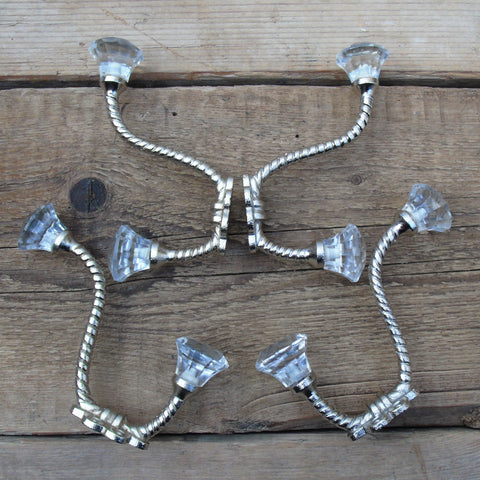 Set of 4 - Vintage Style Cast Iron Wall Hooks with Clear Glass Ends