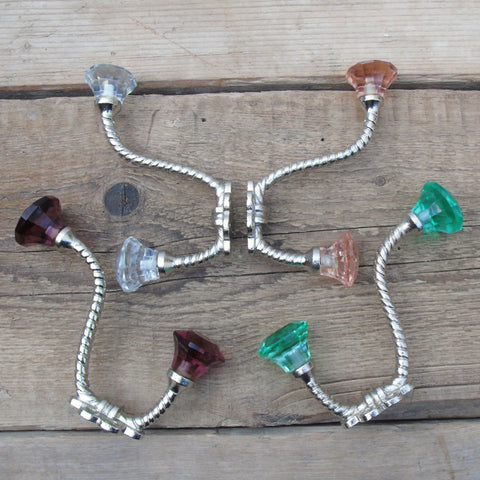 Set of 4 - Vintage Style Cast Iron Wall Hooks with Glass Ends