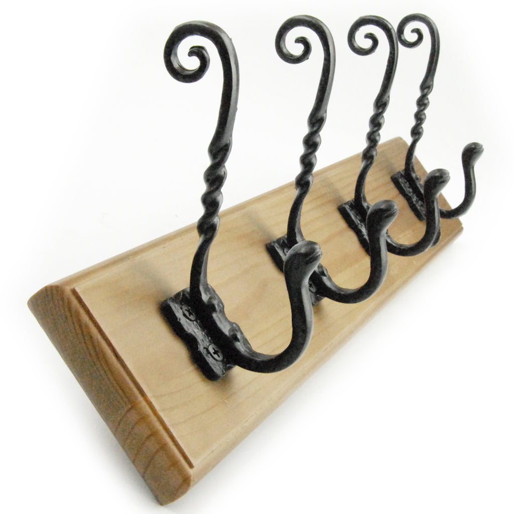 Vintage Style Light Oak Coat Rack with 4 Cast Iron Scroll Hooks –  JonesandGrey