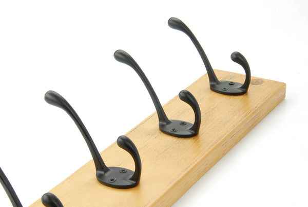 A Vintage Style Chunky Solid Wooden Coat Rack 5 Cast Iron Hooks