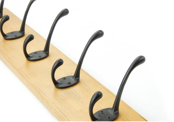 A Vintage Style Chunky Solid Wooden Coat Rack 5 Cast Iron Hooks