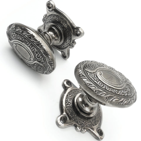 Antique Nickel Oval Period Style Ornate Solid Brass Door Knobs Handles