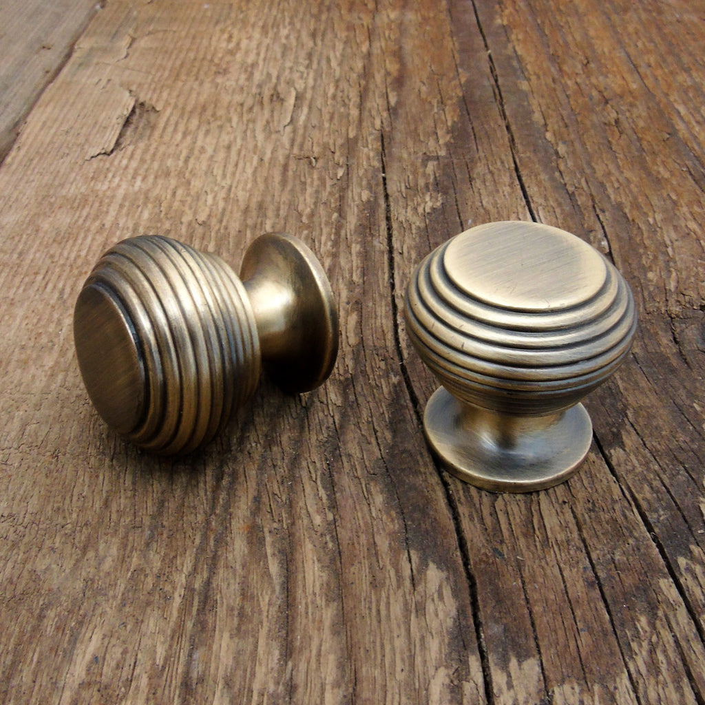Reeded Beehive Antique Brass Kitchen Drawer Knobs Handles