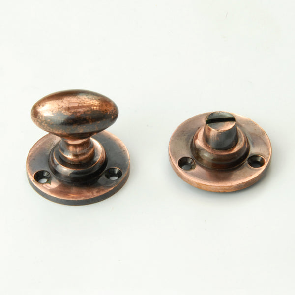Regency Oval Bathroom Lock Thumb Turn & Release Solid Antique Copper