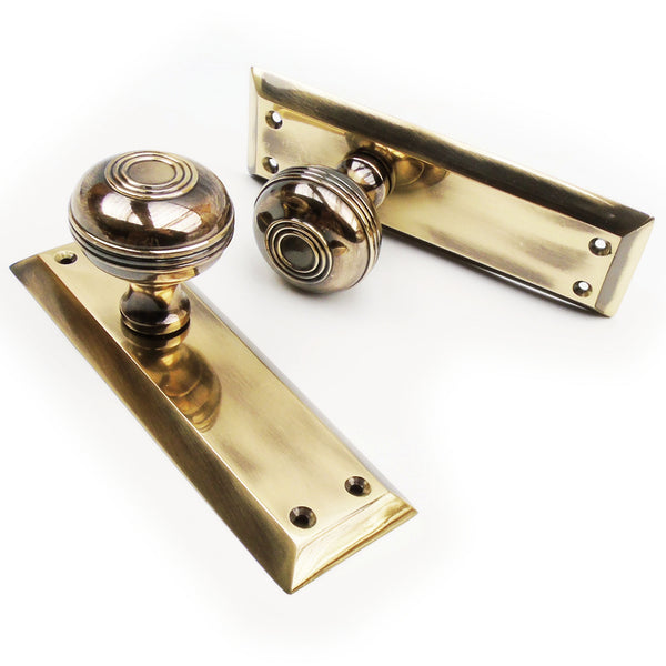 Bellport Solid Brass Round Knob Door Handles on Long Backplate