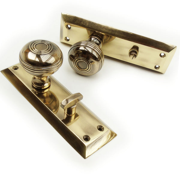 Bellport Antique Solid Brass Round Knob Door Handles on Backplate