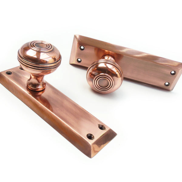 Bellport Solid Brass Round Knob Door Handles on Long Backplate