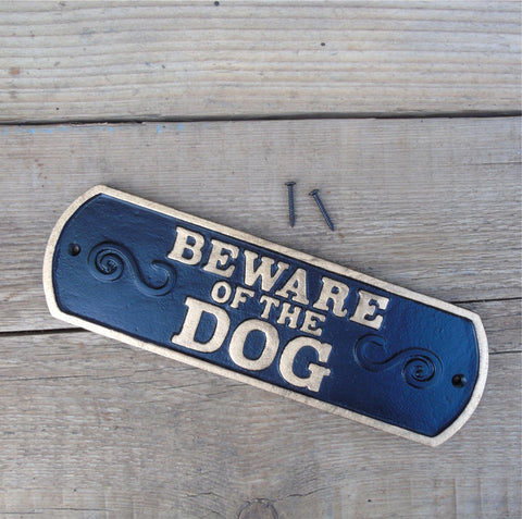 Cast Iron - BEWARE OF THE DOG Sign - Black & Gold