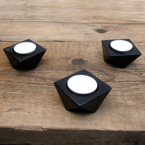 Geometric Style Black Metal Tea lights Candle Holders Lantern Set of 3