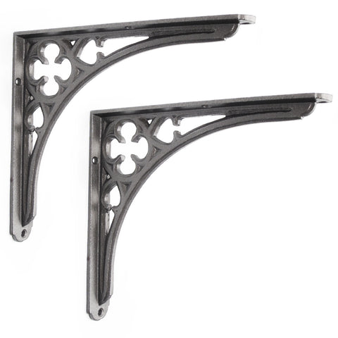 Pair of Vintage Gothic Period Cast Iron Metal Shelf Brackets