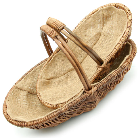 Brown Wicker Willow Trug Oval Garden Basket Hessian Lined