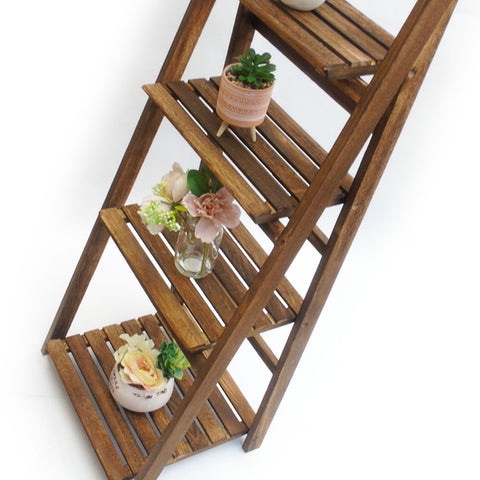 Brown Wooden Plant Stand Flower Ladder Shelves Planter Storage Rack