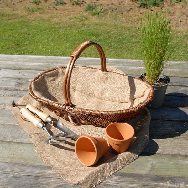 Brown Wicker Willow Trug Oval Garden Basket Hessian Lined