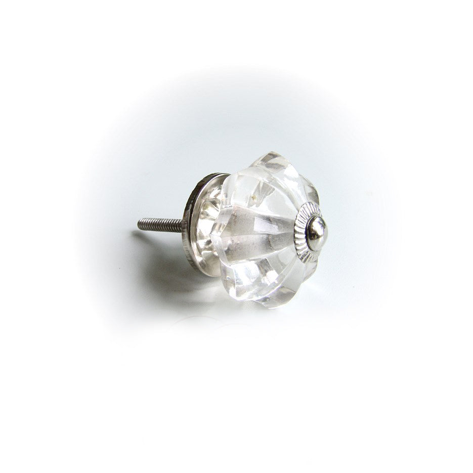 Glass Melon Drawer Knob - Clear Crystal