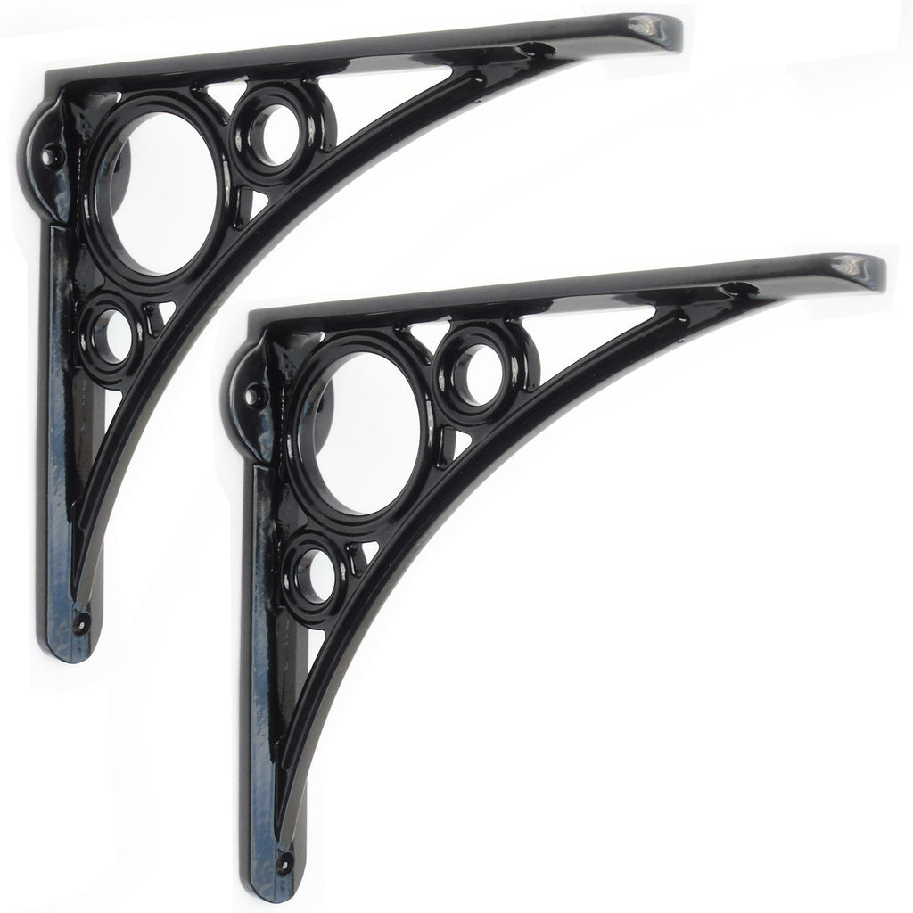 Pair of Industrial Iron Bridge Design Cast Metal Shelf Brackets Black
