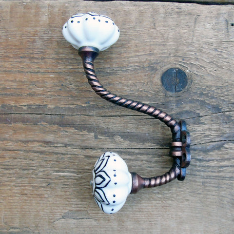 Antique Copper Double Hook with Hand Painted Black & White Ends