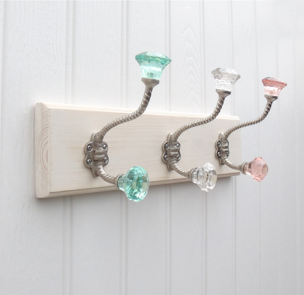 A Vintage Style Wooden Wall Storage Hook Rack with Pink , Green & Clea –  JonesandGrey