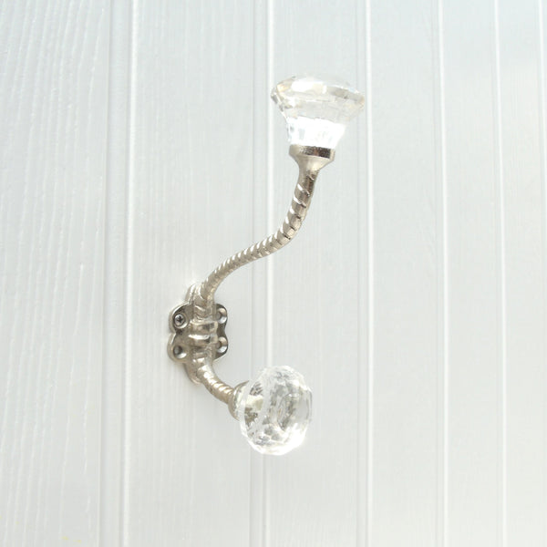 Vintage Style Cast Iron Wall Hook with Clear Glass knobs