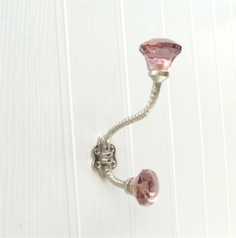 Vintage Style Cast Iron Wall Hook with Light Purple Glass knobs