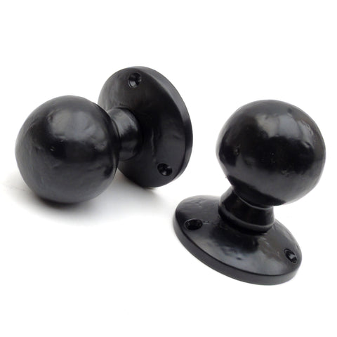 Jones & Grey Vintage Black Cottage Round Ball Door Knobs Mortice Handles