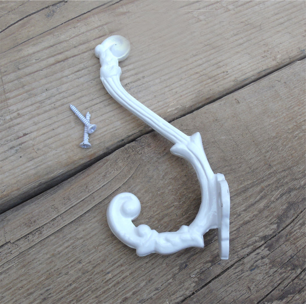 A White Painted Ornate French Style Cast Iron Wall Coat Hook