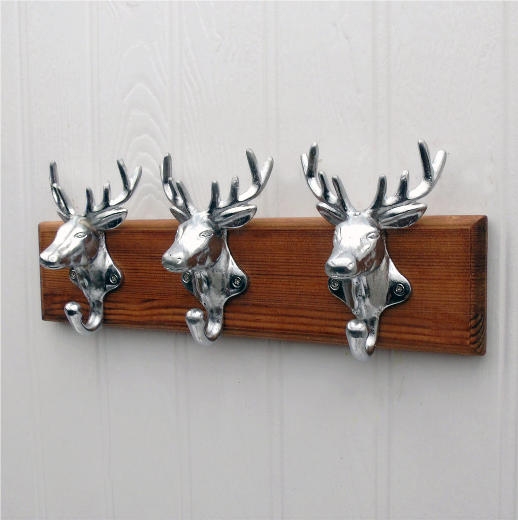 Chrome Stags Heads Coat Rack - Jones & Grey Vintage Antique Style Wood –  JonesandGrey