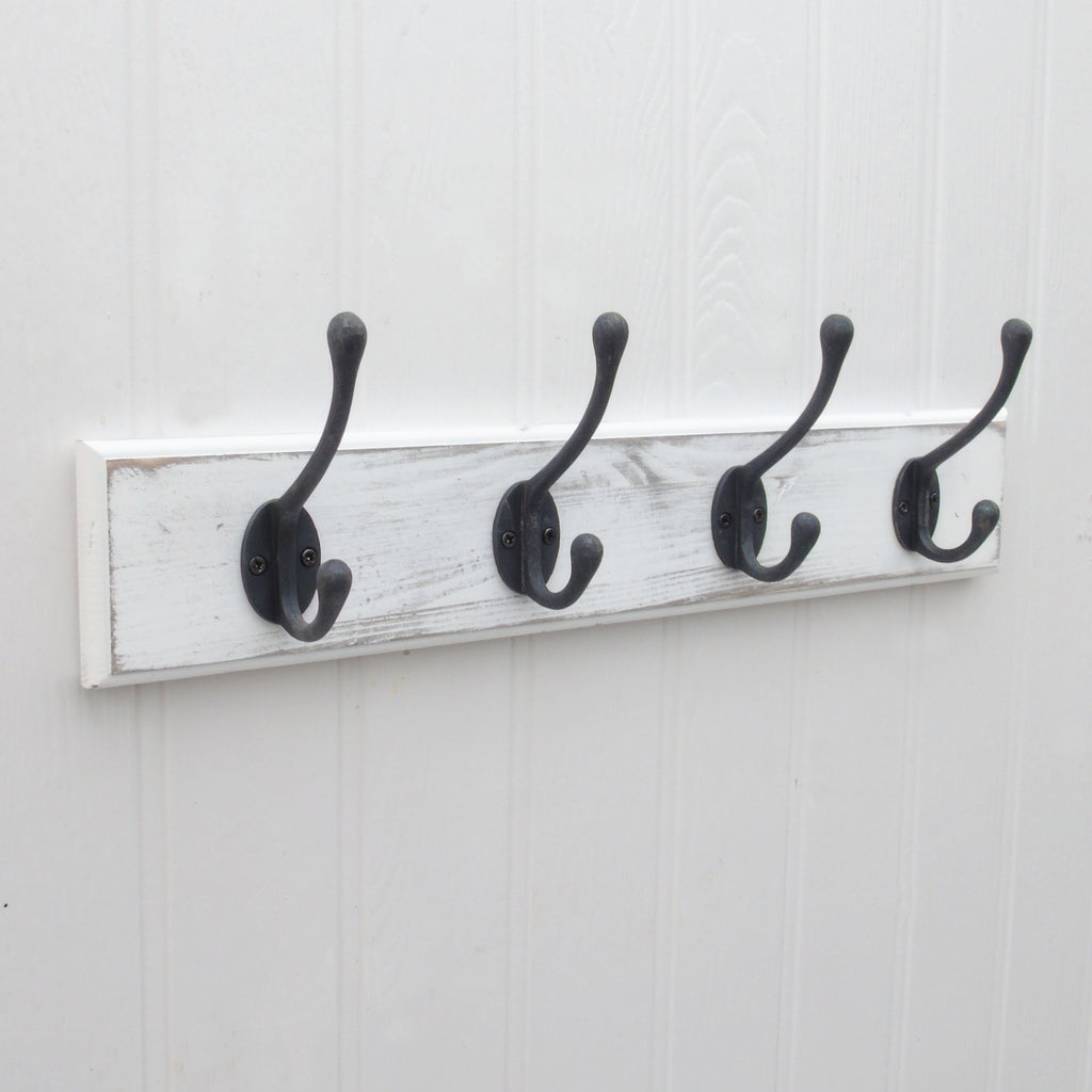 Shabby Chic Distressed White Coat Rack Cast Iron Double Hooks