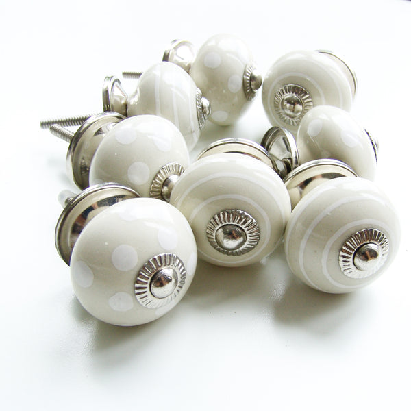 Kitchen Cabinet Drawer Knob - Cream White Stripes