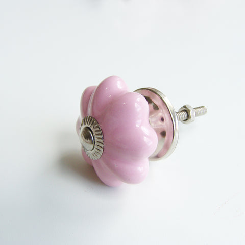 Pink Ceramic Knob - Pumpkin shape