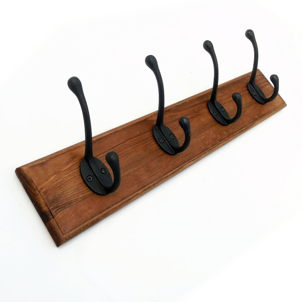 Vintage Style Coat Rack Dark Brown with 4 Cast Iron Hooks