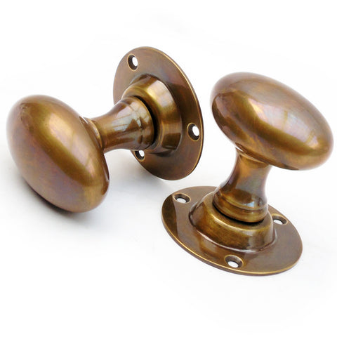Vintage Antique Brass Oval Round Door Handles Knobs