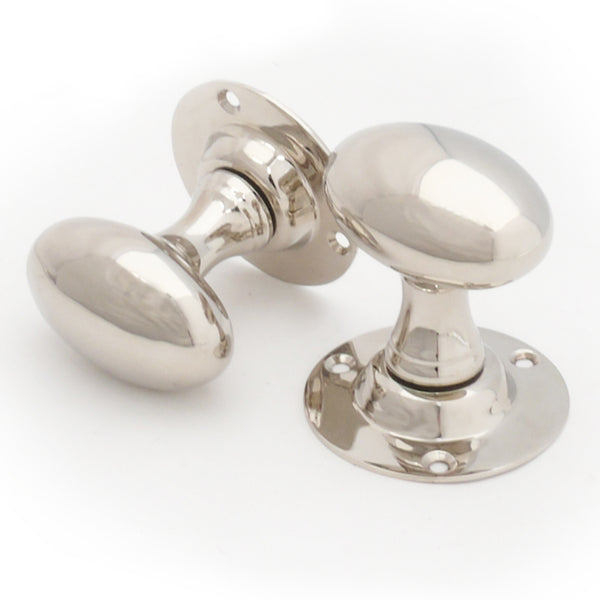 Victorian Polished Nickel Oval Door Handles Knobs & Lock Covers Escutcheons