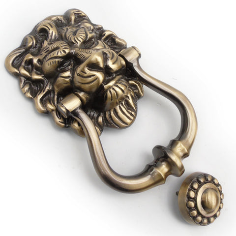 Large Vintage Antique Solid Brass Ornate Lions Head Door Knocker