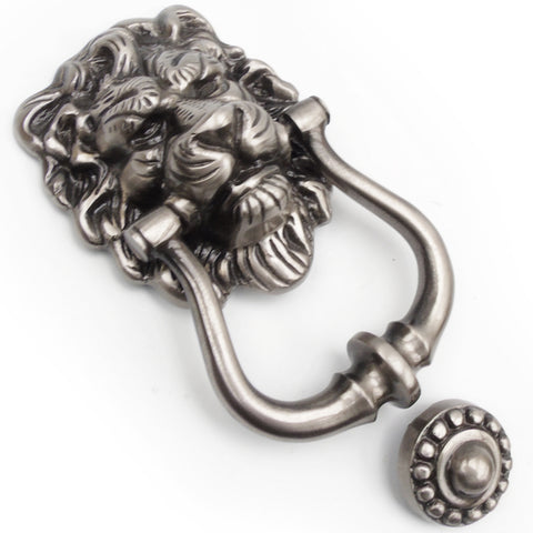 Large Solid Brass Antique Nickel Plated Ornate Lions Head Door Knocker