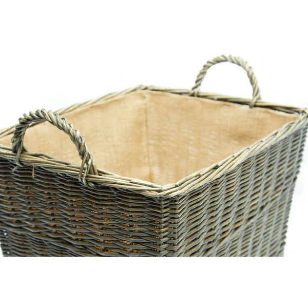 Large Grey Willow Tapered Basket with Carry Handles Hessian Lined