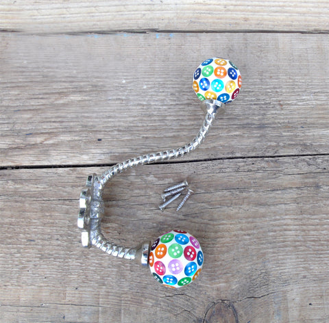 Retro Buttons Style Wall Coat Hook